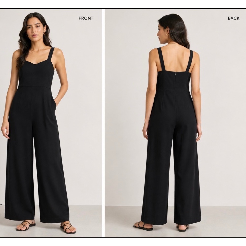 Everlane Japanese GoWeave Slip Jumpsuit Black Wide Leg Sleeveless Sz 2P